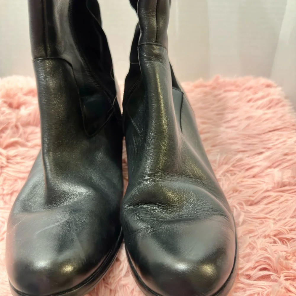 NWOB Tahari Kallen Black Over the‎ Knee Boots Buckle Detail Leather Upper Sz 10M